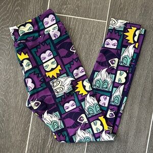 LuLaRoe Disney Purple Teal Yellow Villain Print Leggings O/S